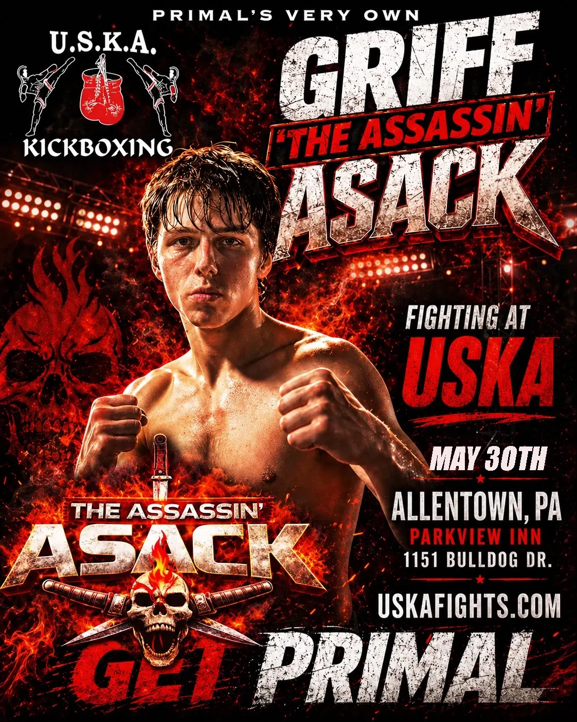 Primal kickboxer Griff Asack competition poster
