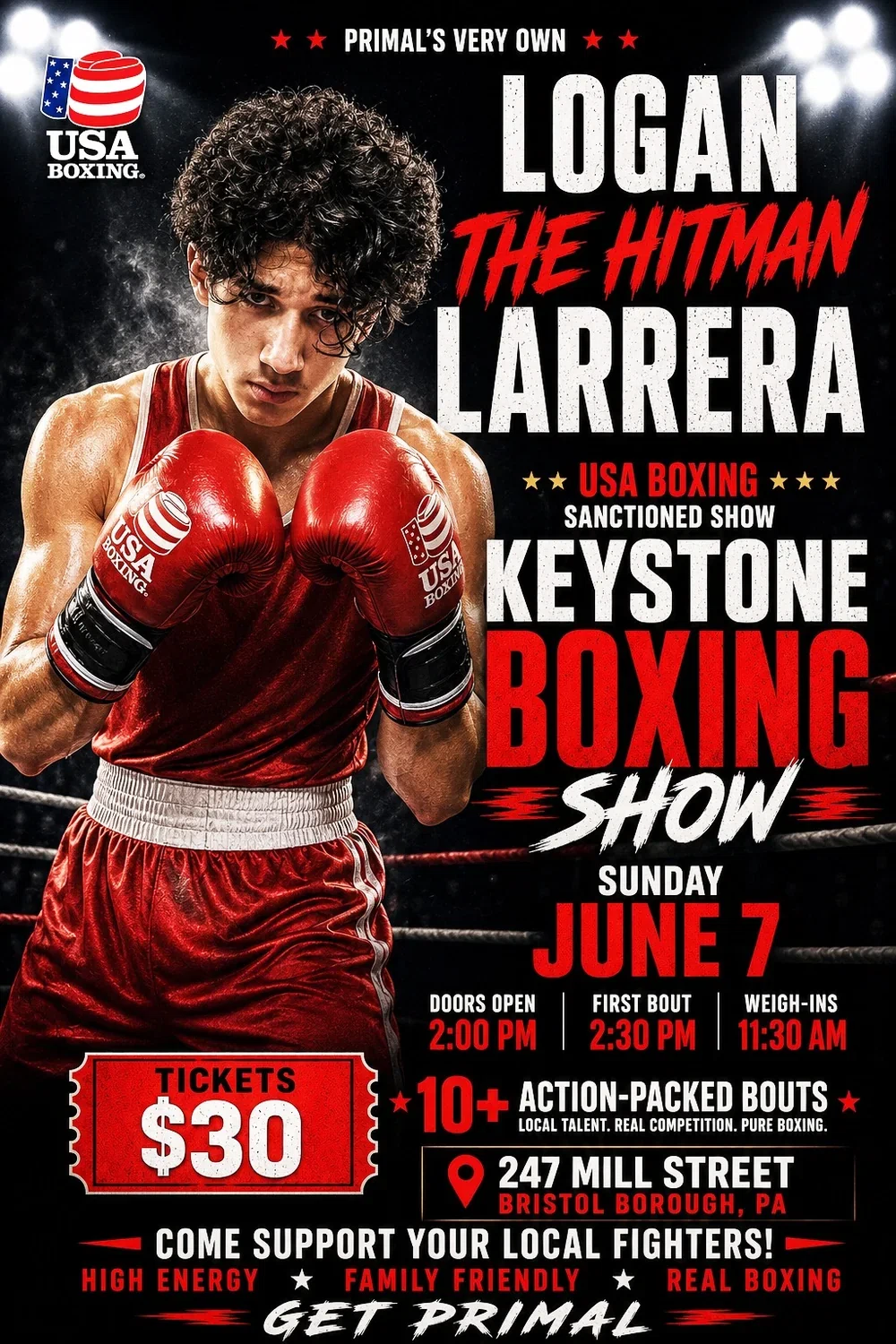 Primal boxer Logan The Hitman Larrera Keystone Boxing Show poster
