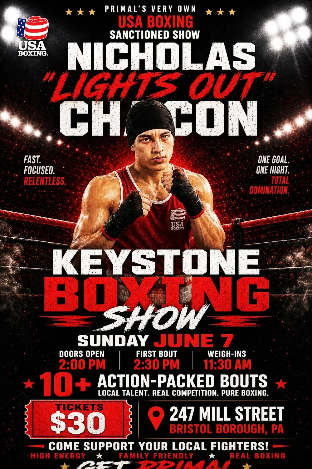 Primal boxer Nicholas Lights Out Chacon Keystone Boxing Show poster