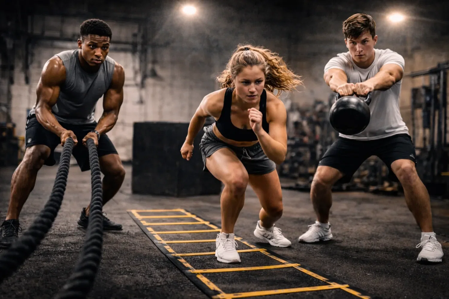 Coach training athletes during a personal training session